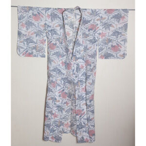 Vintage 70s Japanese Silk Kimono Floral Asian Furisode Geisha Robe Jacket